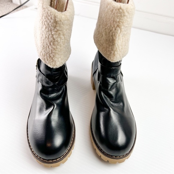 Women's Chunky Heel Boots, Fashion Buckle Strap Detailed Plush Lined Boots, Comf - Picture 5 of 9